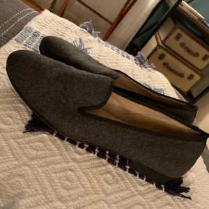 Stubbs & Wootton Gray Tweed & Black Trim Slip On Loafer Flats